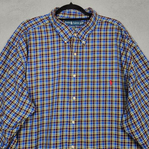 Ralph Lauren Shirt Mens 3XB Big Blue Plaid Classic Fit Button Down Long Sleeve - Picture 5 of 16